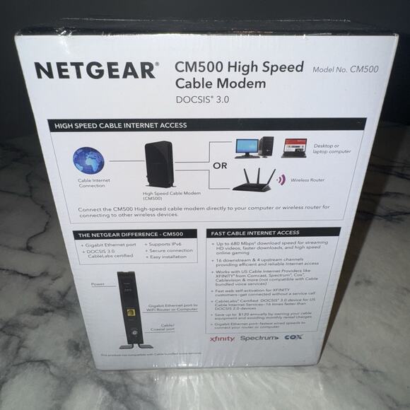 NEW SEALED NETGEAR CM500-1AZNAS 16x4 DOCSIS 3.0 Cable Modem Speeds of 686mbps - Picture 3 of 5